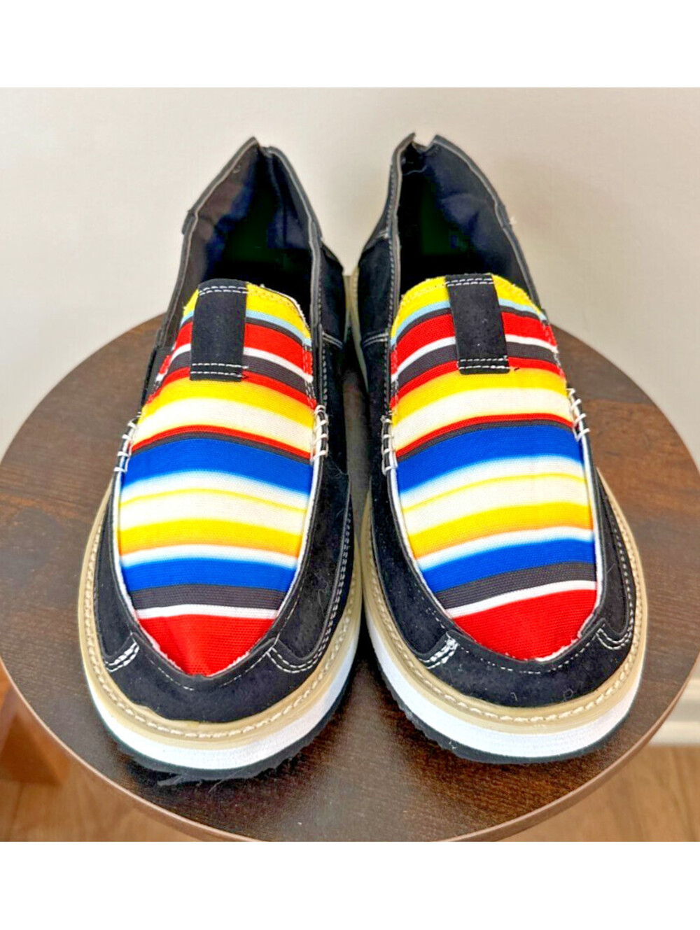 Women's Serape Stripe Slip On Casual Shoes Black Canvas EU 41 US 10 Approx